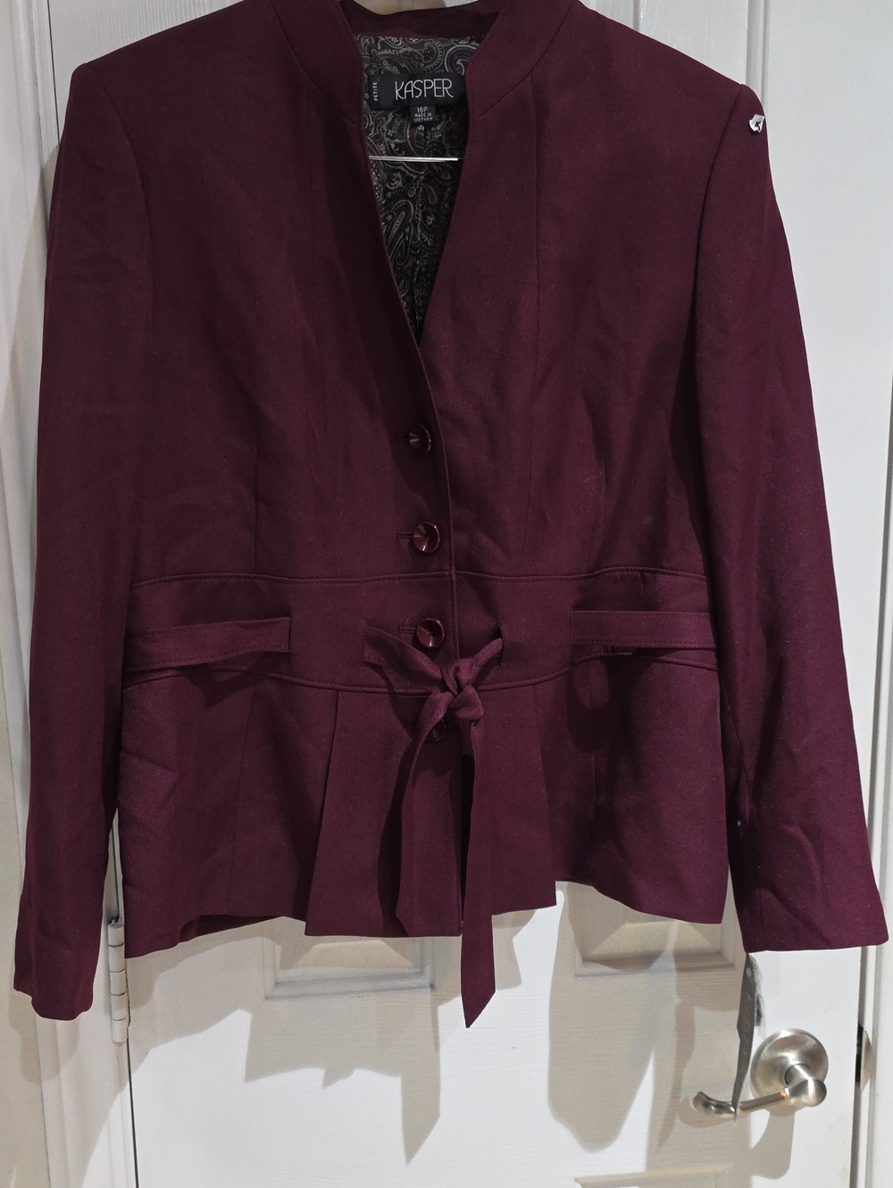 NWT Kasper Women's Deep Wine Tie-Front Blazer Size 16 P